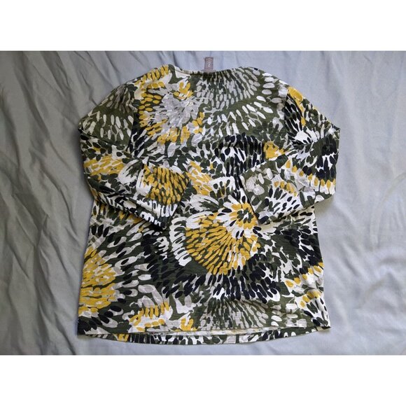 Chicos Top Green Yellow Floral Half Zip V Neck 3/4 Sleeve Womens Size M - Picture 4 of 7